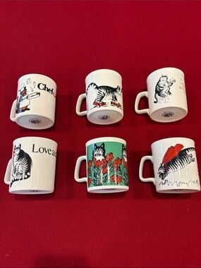Vintage B Kliban  Cat-themed Ceramic Mugs, Set of 6